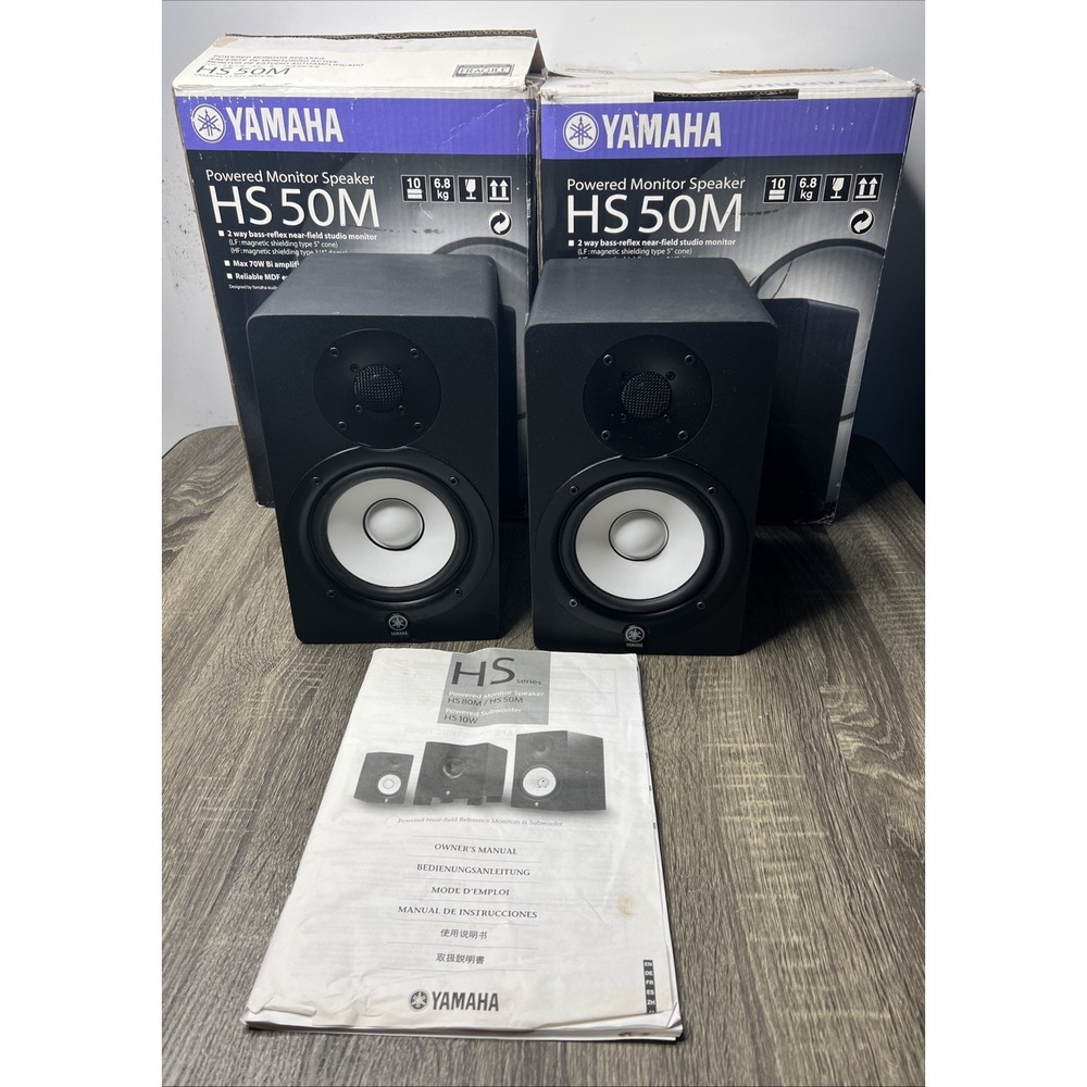Yamaha HS50M Studio Monitor Speakers Pair Powered Active 5" Tested W/ Boxes!